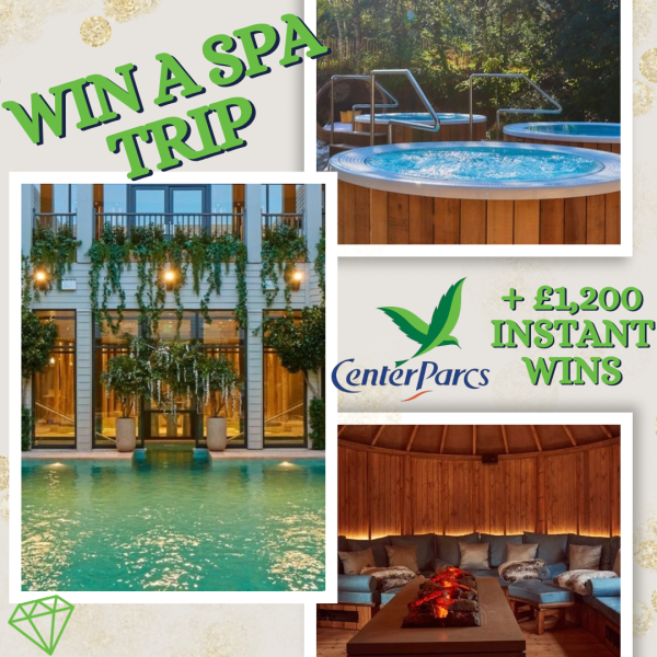 CENTER PARCS LUXURY SPA BREAK FOR TWO + £1,200 INSTANT WINS!