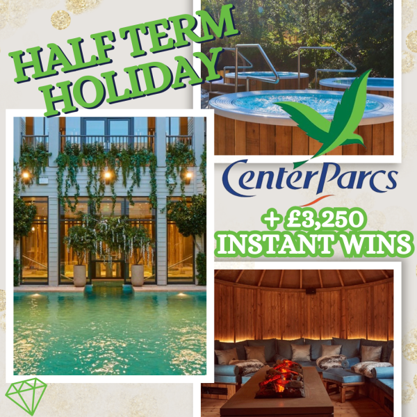 OCTOBER HALF TERM CENTER PARCS FAMILY HOLIDAY + INSTANT WINS!